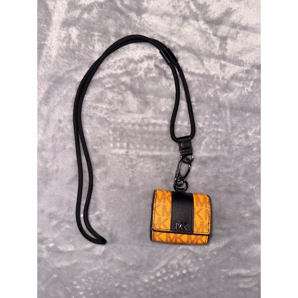 Michael Kors MK Monogram AirPods Pro Case Lanyard Orange Black Tech Accessory